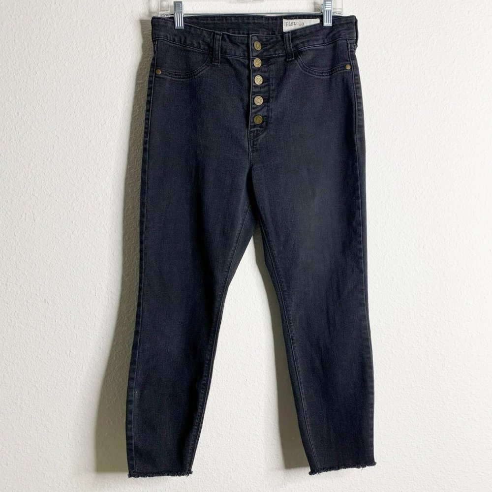Pistola Cropped Button Fly High Rise Black Denim Jeans